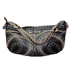 Cole Haan Bag Village Grommet  Black Pebble Leather Handbag Shoulder Stitch